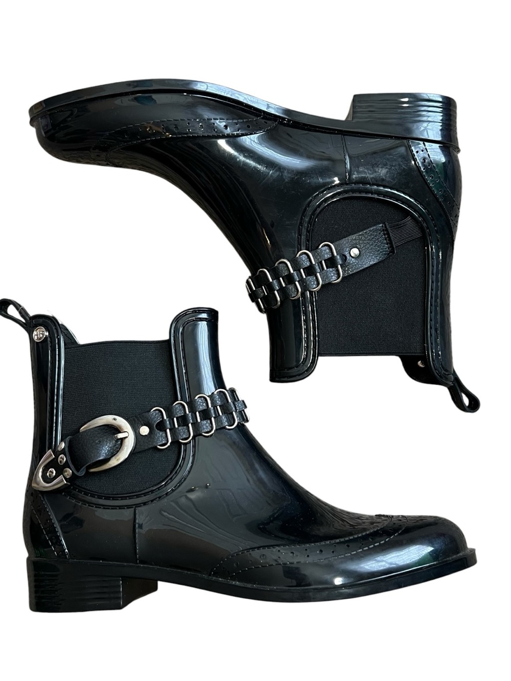 Henry Ferrera Survivor 100 Patent Ankle Rain Boots Western Buckle Wingtip 7